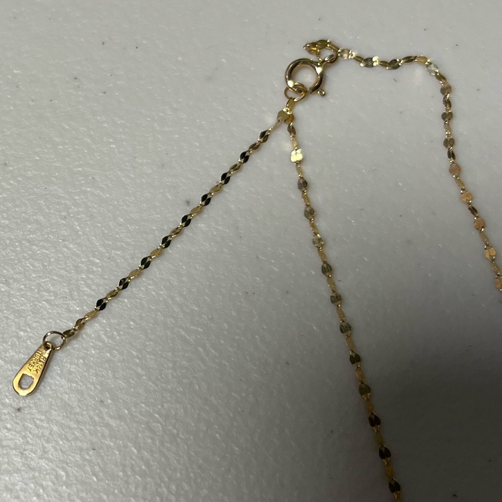 14k Solid Gold Mirror Disk Chain Lariat Necklace 18" - Picture 7 of 10